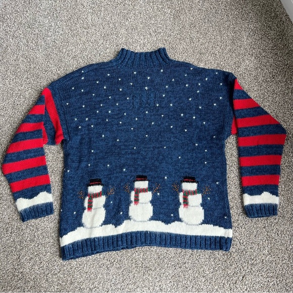 Marisa Christina Snowman Christmas Winter Ramie/Cotton Mock Neck Sweater, Size M - Picture 5 of 8
